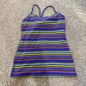 Lululemon Tank Top Womens 8 Multicolor Stripe Built In Bra Athletic Yoga Running
